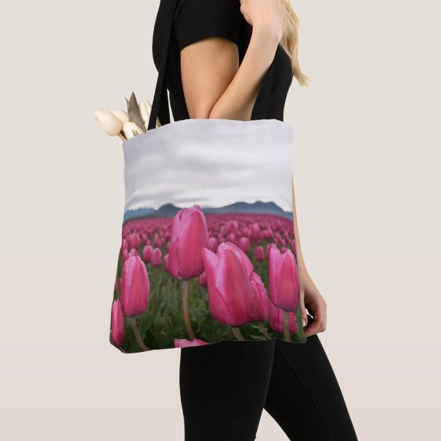 Bolsa Tote Flores de Tulipas Rosa (Close Up)