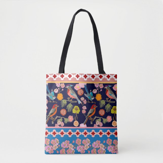 Bolsa Tote Flores de Verão e Pássaros Paraísos Rebeldes (Frente)