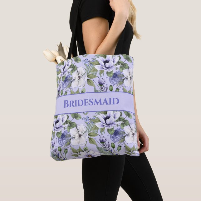 Bolsa Tote Flores de Vinca Roxo Presente para Damas de Honra  (Close Up)