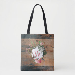 Bolsa Tote Flores De Vintagem De Madeira Rústica Monogramada