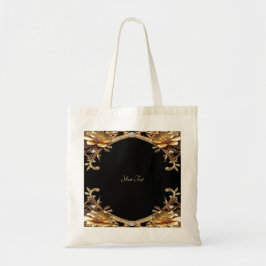 Bolsa Tote Flores Decorativas Douradas