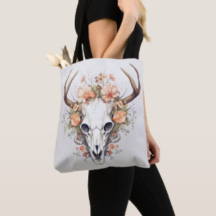 Bolsa Tote Flores Delicadas De Caveira Animal