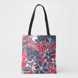 Bolsa Tote Flores Desenhadas À Mão, Padrão Elegante.