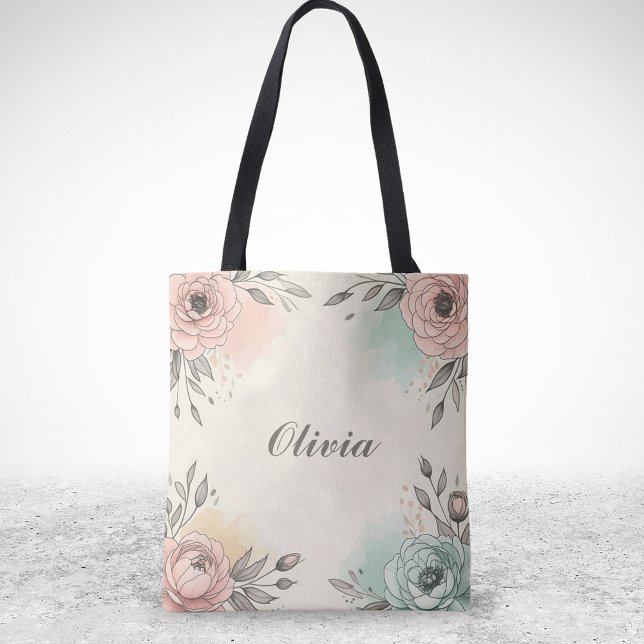 Bolsa Tote Flores Desenhos Charmosos em Aquarela (Criador carregado)