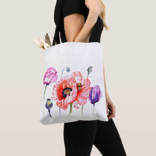 Bolsa Tote Flores do campo da papoila das papoilas, arte