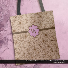 Bolsa Tote Flores-do-campo: Monogramas cor-de-rosa e castanho
