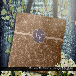 Bolsa Tote Flores-do-campo Padrões Desenhados de Mão Marrom R