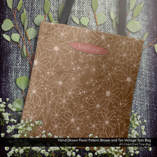 Bolsa Tote Flores-do-campo Padrões Desenhados de Mão Marrom R