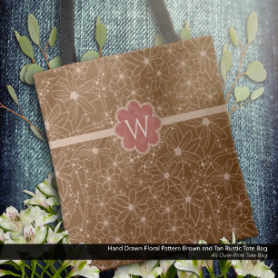Bolsa Tote Flores-do-campo Padrões Desenhados de Mão Marrom R