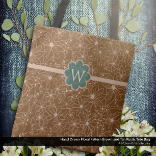 Bolsa Tote Flores-do-campo Padrões Desenhados de Mão Marrom R
