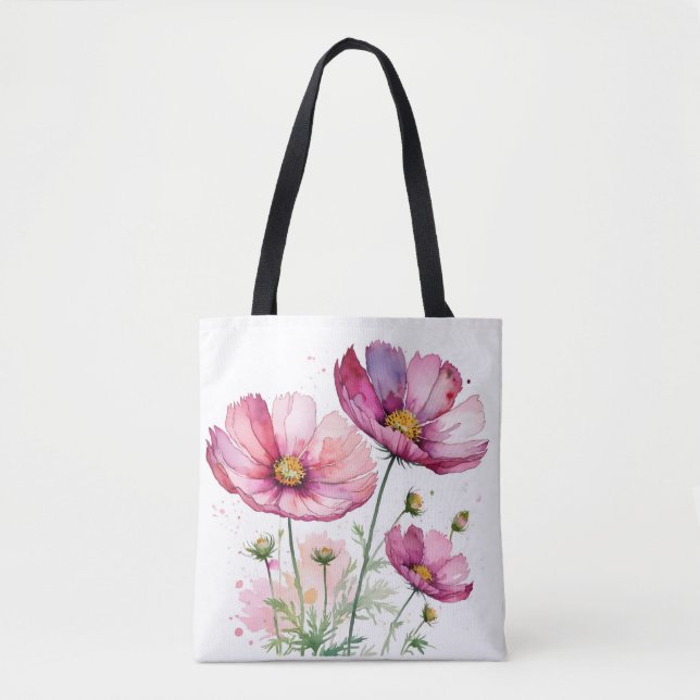 Bolsa Tote Flores do cosmos púrpura (Frente)