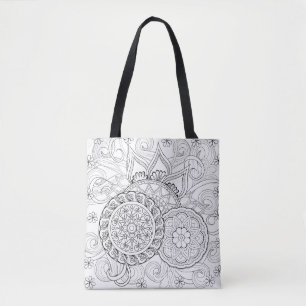 Bolsa Tote Flores do Doodle e mandalas 2