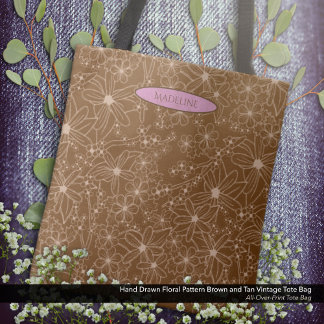 Bolsa Tote Flores-Do-País Desenharam Padrão Marrom Russo Para