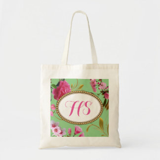 Bolsa Tote Flores do rosa do texto do monograma ou do costume