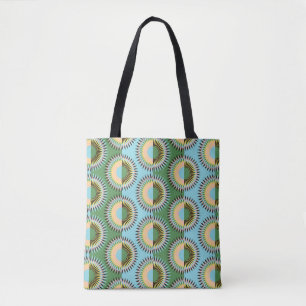 Bolsa Tote Flores dobradas: padrão retroazul-verde.