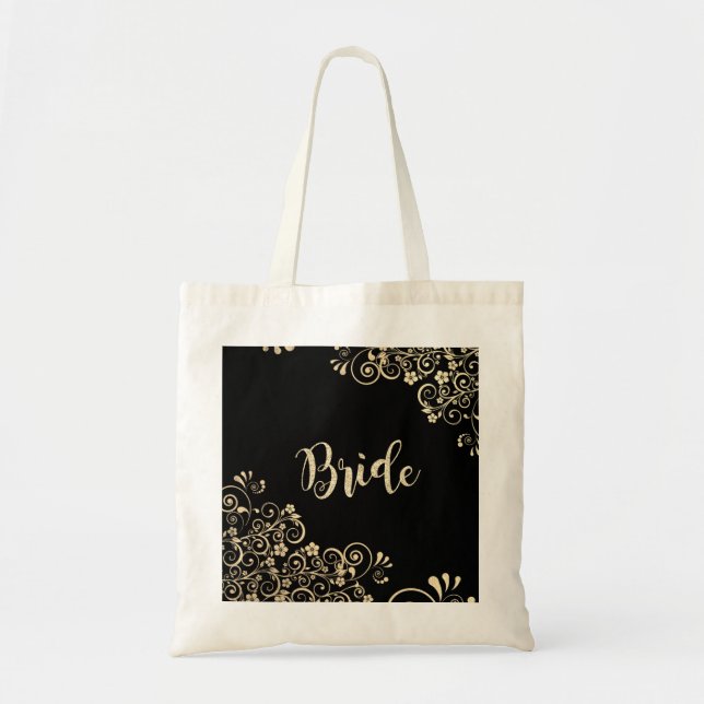 Bolsa Tote Flores Douradas Chique Elegantes, Noiva (Frente)