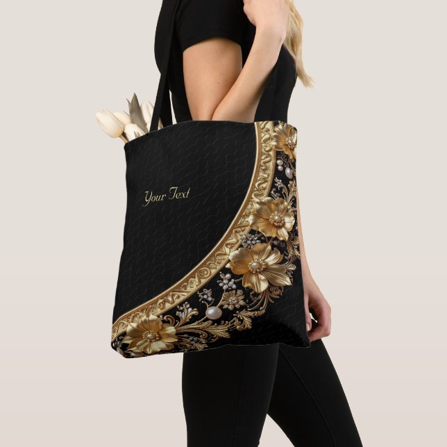 Bolsa Tote Flores Douradas Ornamentadas (Close Up)
