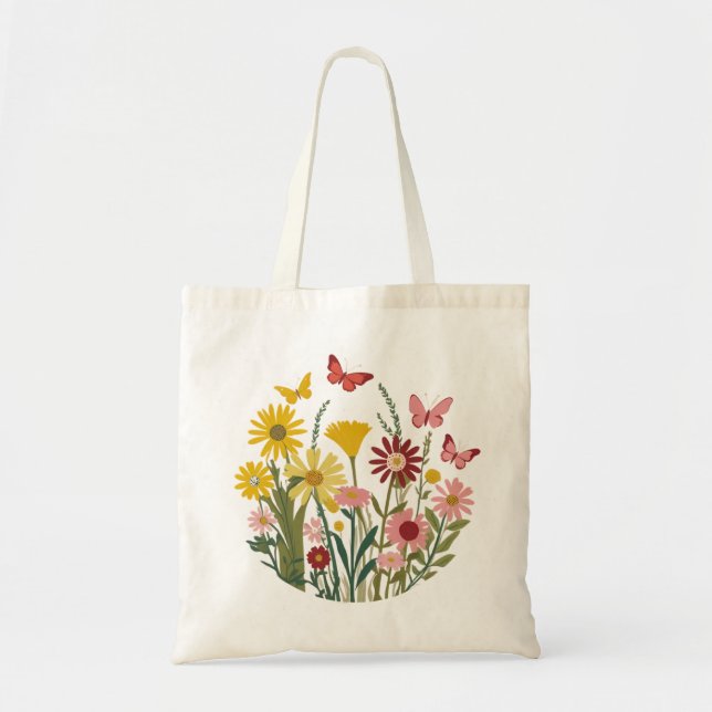 Bolsa Tote Flores e borboletas (Frente)