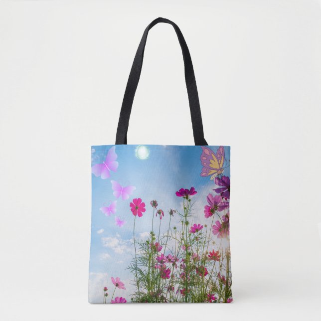 Bolsa Tote flores e borboletas de primavera (Frente)
