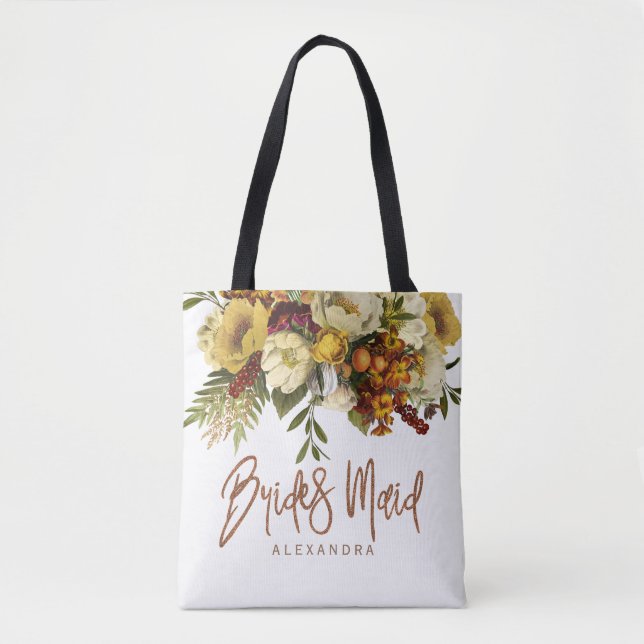Bolsa Tote Flores e folhas do outono casadas (Frente)