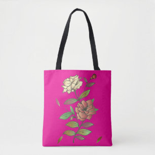 Bolsa Tote Flores e folhas elegantes.