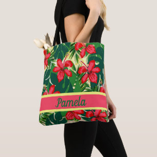 Bolsa Tote Flores e folhas tropicais