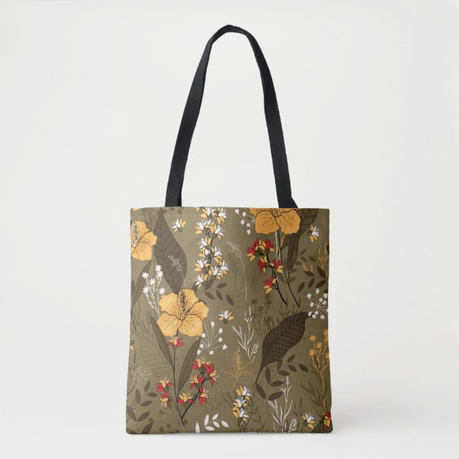 Bolsa Tote Flores e folhas tropicais, sem costura (Frente)