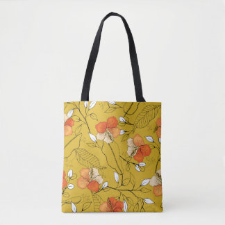 Bolsa Tote Flores e folhas tropicais, sem costura