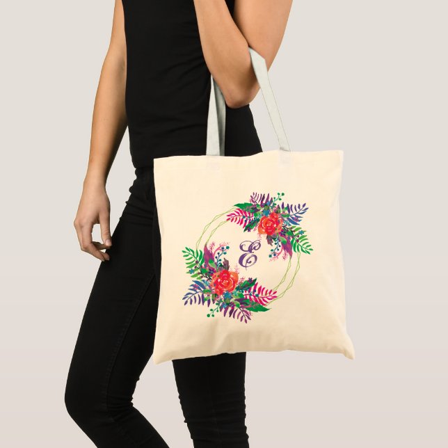 Bolsa Tote flores e folhosas personalizadas (Frente (produto))