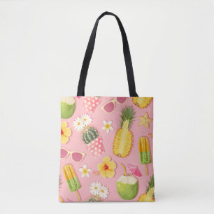 Bolsa Tote Flores e frutas exóticas têm um padrão uniforme