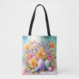 BOLSA TOTE FLORES E OVOS DE PÁSCOA PASTEL COLORIDOS