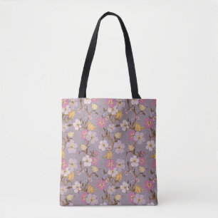 Bolsa Tote Flores e Pássaros Caprichosos - Lavanda