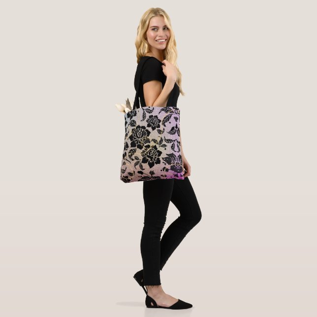 Bolsa Tote flores elegantes pretas (No(a) Modelo)