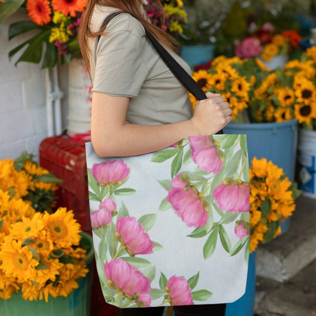 Bolsa Tote Flores Elegantes Rosa Simples Flores De Jardim (Criador carregado)