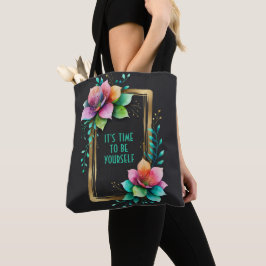 Bolsa Tote Flores em Aquarela - Moldura Dourada 34 + seu text