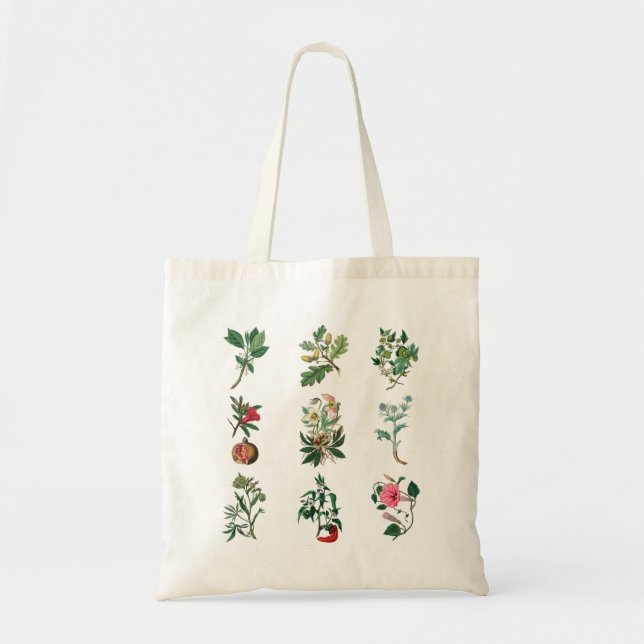 Bolsa Tote Flores frutas coloridas e ilustração vegetal (Frente)