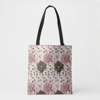 Bolsa Tote Flores Gigantes em Tons Suaves de Rosa, Creme e Ol