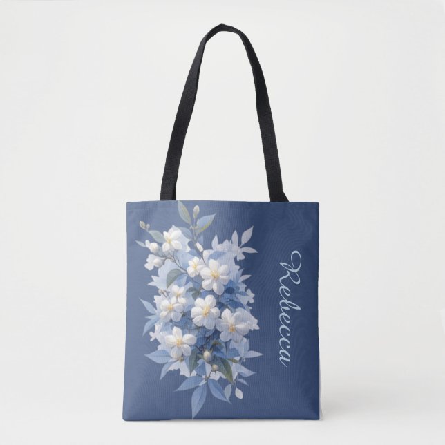 Bolsa Tote Flores Jasmine Personalizadas na Arte Tradicional (Frente)