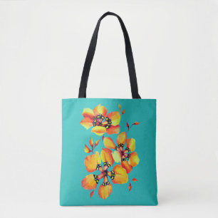 Bolsa Tote Flores Laranja Brilhantes - Aqua