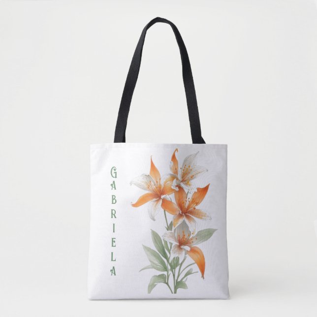 Bolsa Tote Flores Laranja Lily Personalizadas (Frente)