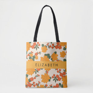 Bolsa Tote Flores Laranja, Padrão De Flores, Seu Nome