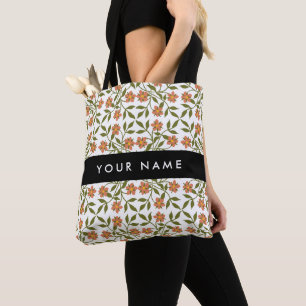 Bolsa Tote Flores Laranja, Padrão Floral, Boho, Seu Nome