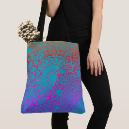 Bolsa Tote Flores Laranja Roxo e Fundo Azul