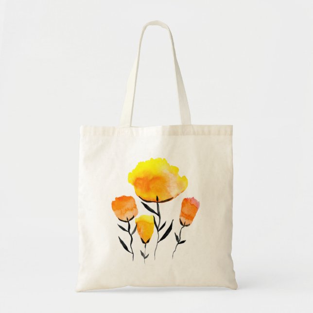 Bolsa Tote Flores laranjas e amarelas felizes (Frente)