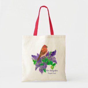 Bolsa Tote Flores Liláticas Púrpura De Pássaro, Aquarela