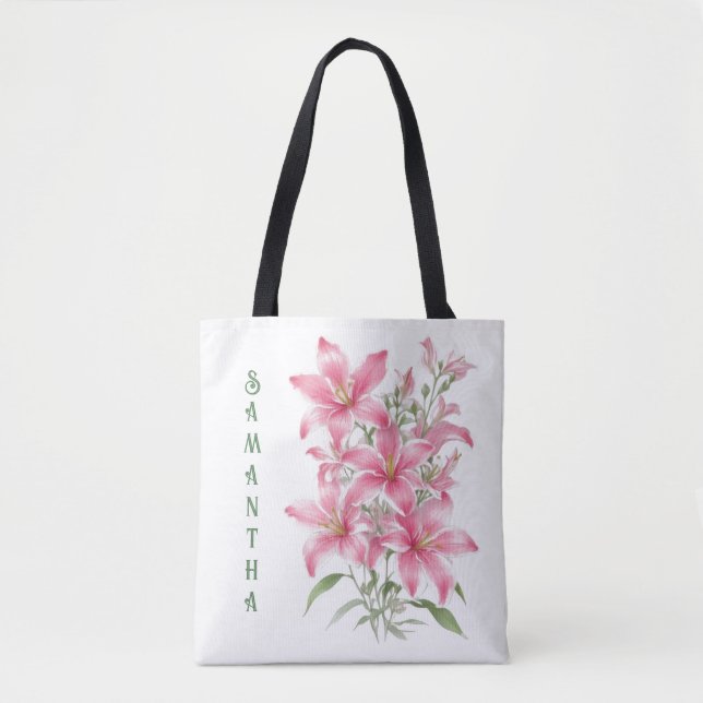 Bolsa Tote Flores Lilosas Rosa Personalizadas (Frente)
