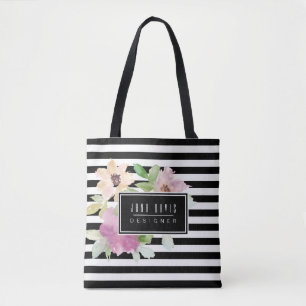 Bolsa Tote Flores & listras da aguarela