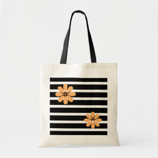 Bolsa Tote Flores Listras Pretas