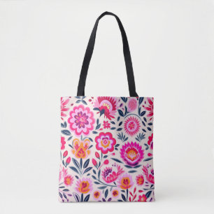 Bolsa Tote Flores Mexicanas Rosa Quente - Chic Padrão Floral