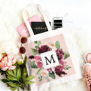 Bolsa Tote Flores Modernas de Aquarela Monograma